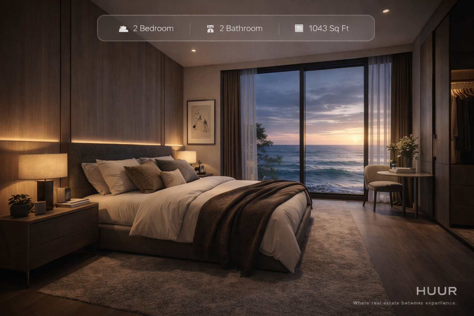 virtual real estate visualization bedroom with ocean view modern interior real-time rendering immersive property experience